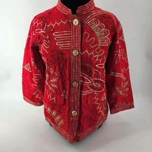 Norm Thompson Vintage Red Gold Dinner Jacket Applique Embroidered size S/P India
